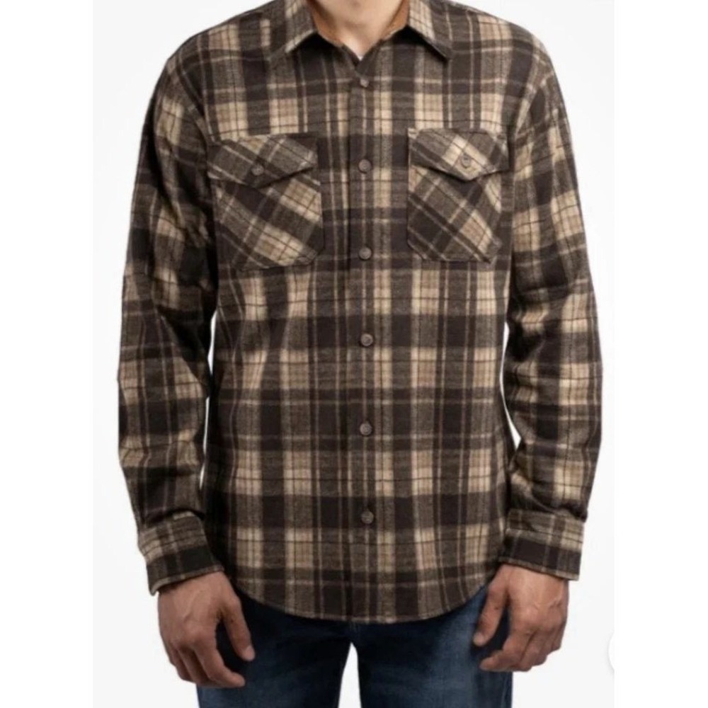 NWOT JACHS New York Men's XL Plaid Lined Shirt Jacket Button Up Brown Tan